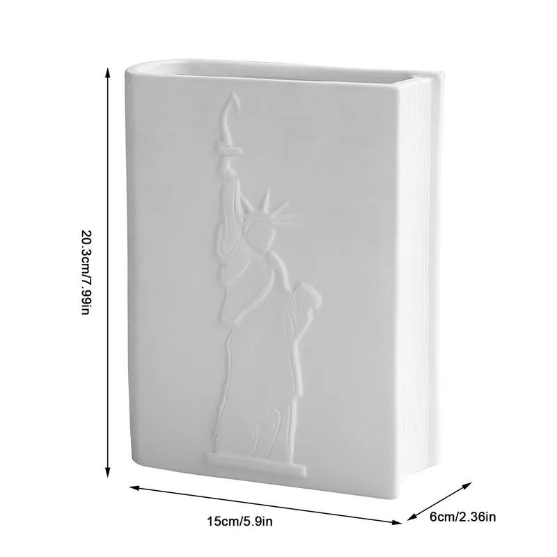 Livre Vase Vase Livre en forme de céramique Vase à fleurs blanches Vase Vase Vase Statue of Liberty Decor Arrangement floral Pièce maîtresse