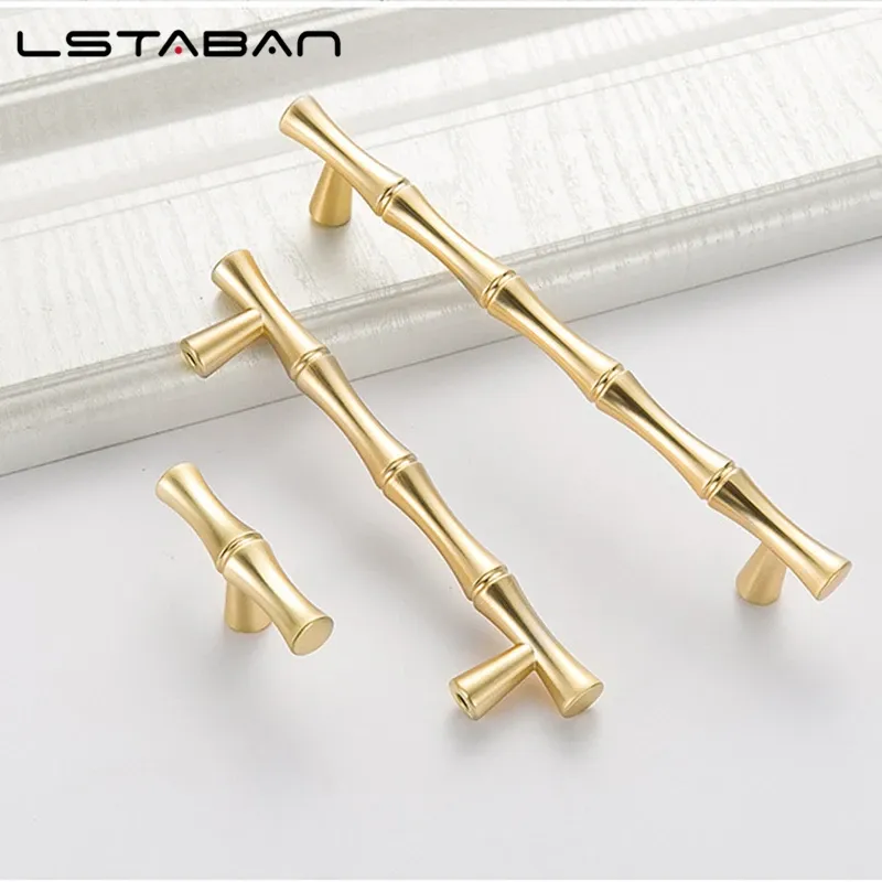 Bamboo Design Handles Zinc Alloy Cabinet Knobs and Handles Gold Door Handle Kitchen Pulls Furniture Handle Door Hardware