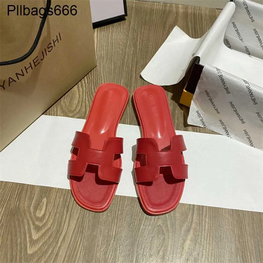 Orans Sandals Womens Slippers Summer Leather Suitable for Slippers Womens Summer Fashion Outerwear 2024 New Korean Version Popular Flat Bottomed Tourist Beach Res