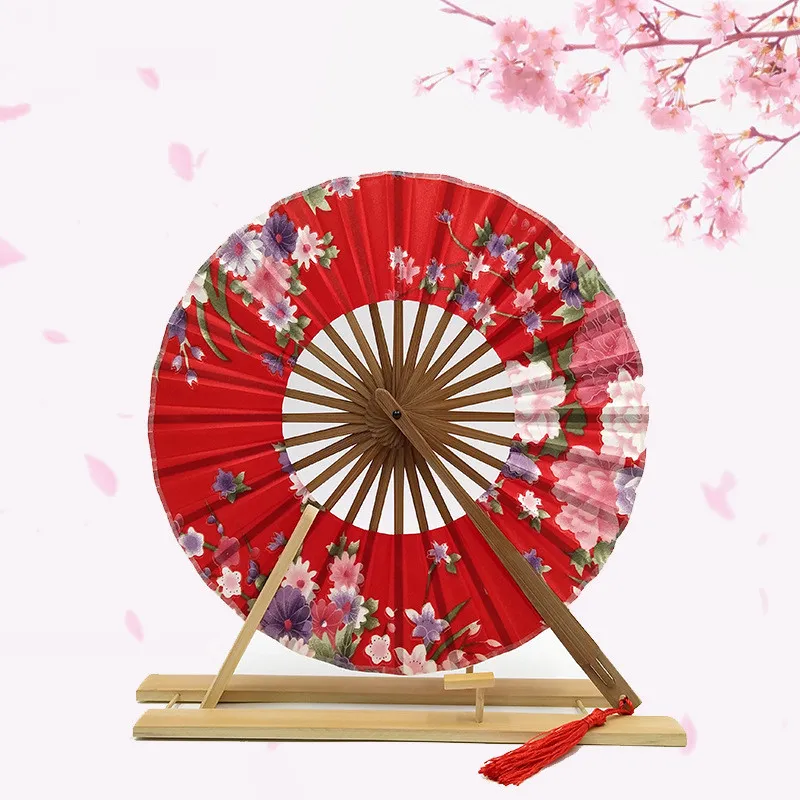 Nouveau style japonais Sakura Flower Pocket pliing Fan Round Cercle Mariage de mariage DÉCOR DÉCOR DE BAMBOO BAMBOE ÉVERTISSEMENT