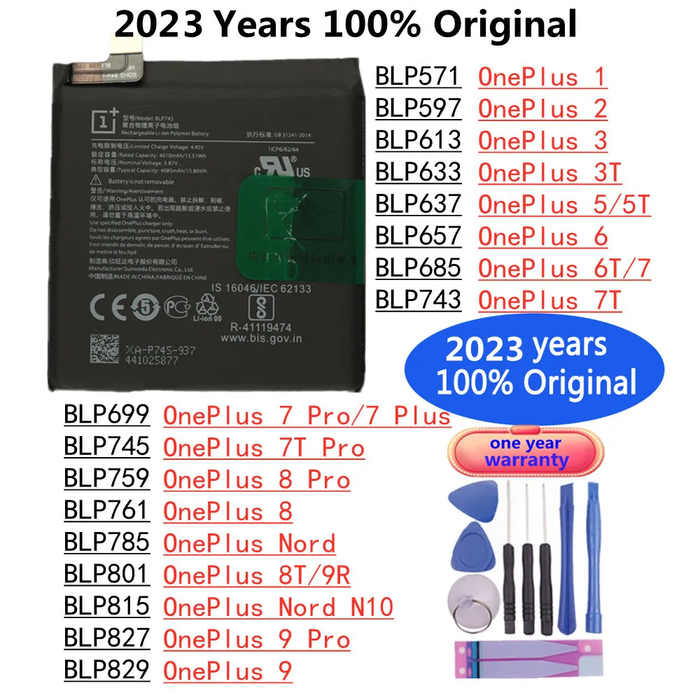 2023 ans Batterie d'origine pour OnePlus 2 3 3T 5 5T 6 6T 7 PRO 7PRO 7PLUS PLUS 7T PRO 8 PRO 8T 9R NORD N10 9 PRATTES TÉLÉPHONES PRO