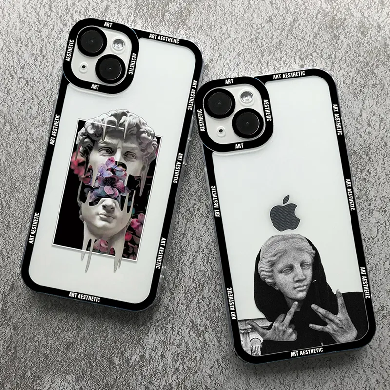 Geweldige kunst esthetiek David Mona Lisa Clear Case voor iPhone 15 14 Pro Max 13 12 11 Pro Max 7 8 14 15 Plus SE 2 XR X XS Cover