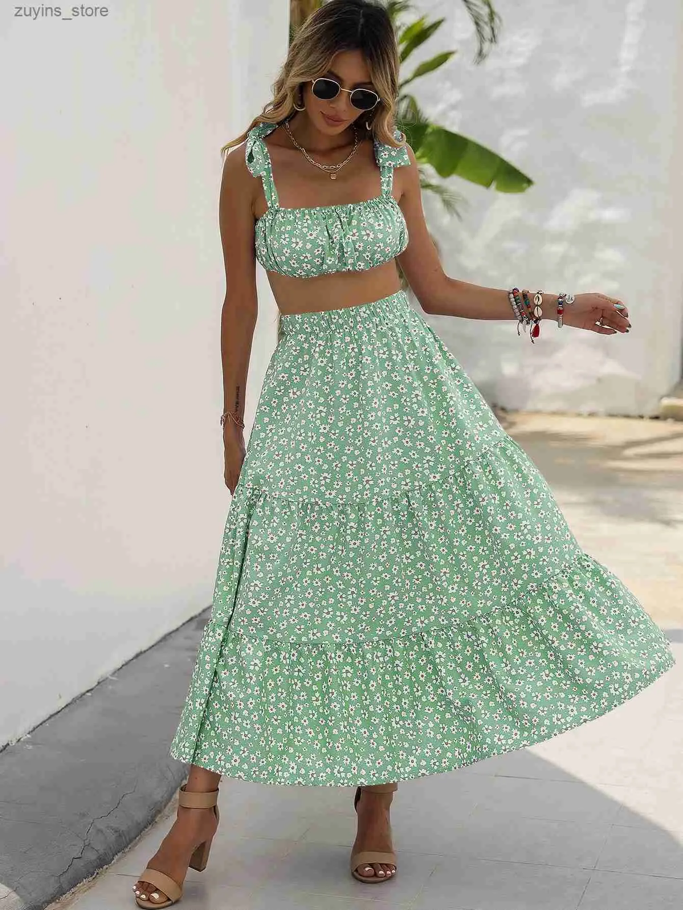 Основные повседневные платья Женщины летние повседневные юбки с цветочным принтом набор сексуальных рукавов с короткими ремнями.