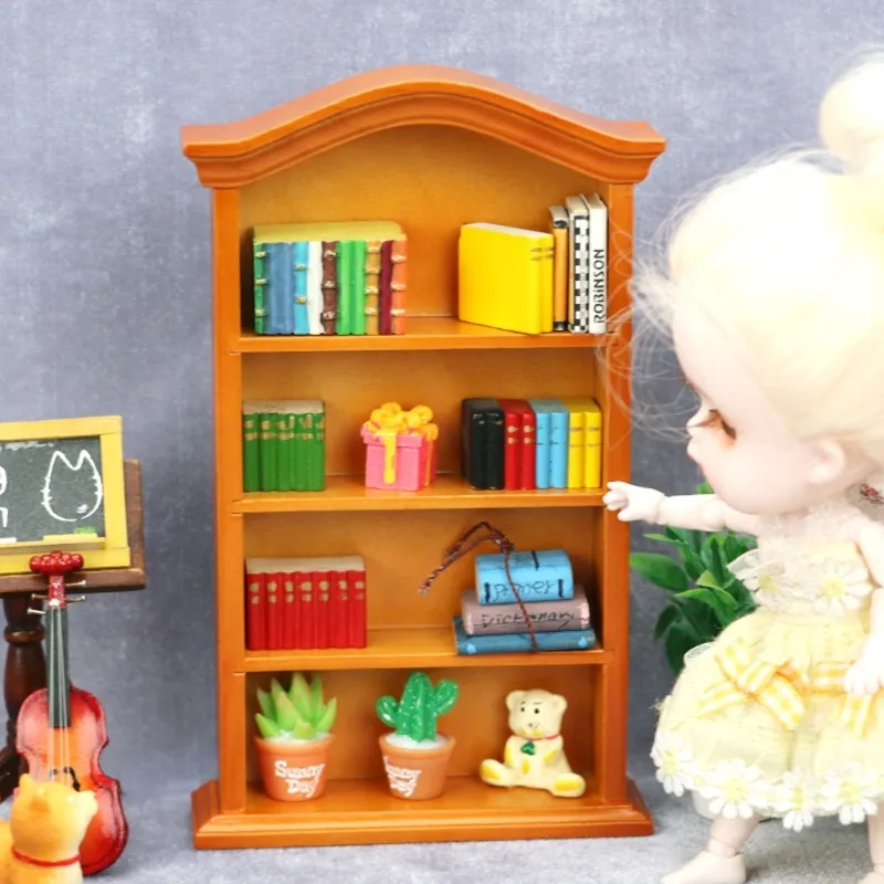 1:12 Dollhouse Miniature Furniture Mini Bookshelflesh Display Cabinet Cookcase Model Kid