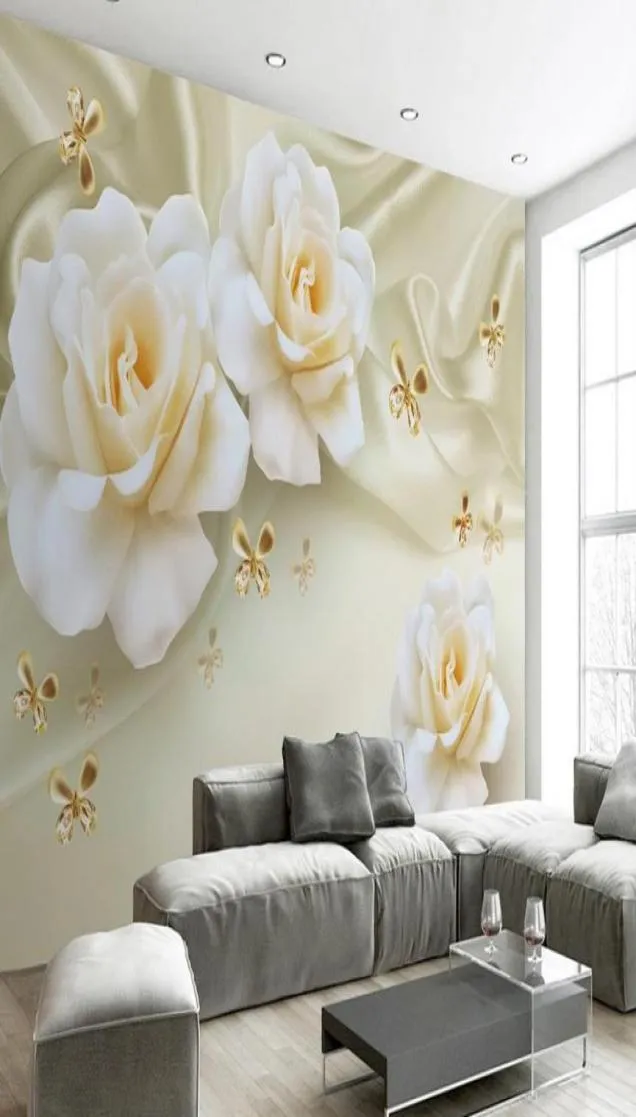 decoração de moda decoração caseira para quarto rosas quentes rosas de seda tv background mural 3d papel de parede 3d papers para pano de fundo de TV7276312