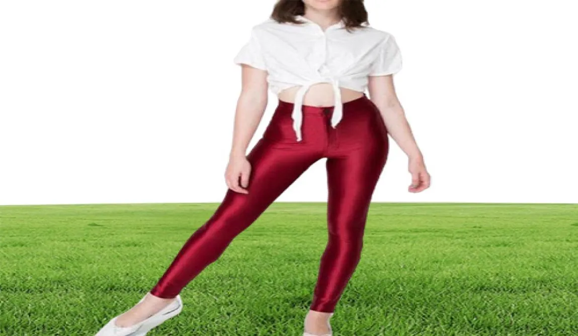 Kvinnor Fashion Plus Size XXL 2017 Helt ny hög midja godisfärg Shiny Dance Disco Pants American A Pencil Workout Pants 9742295