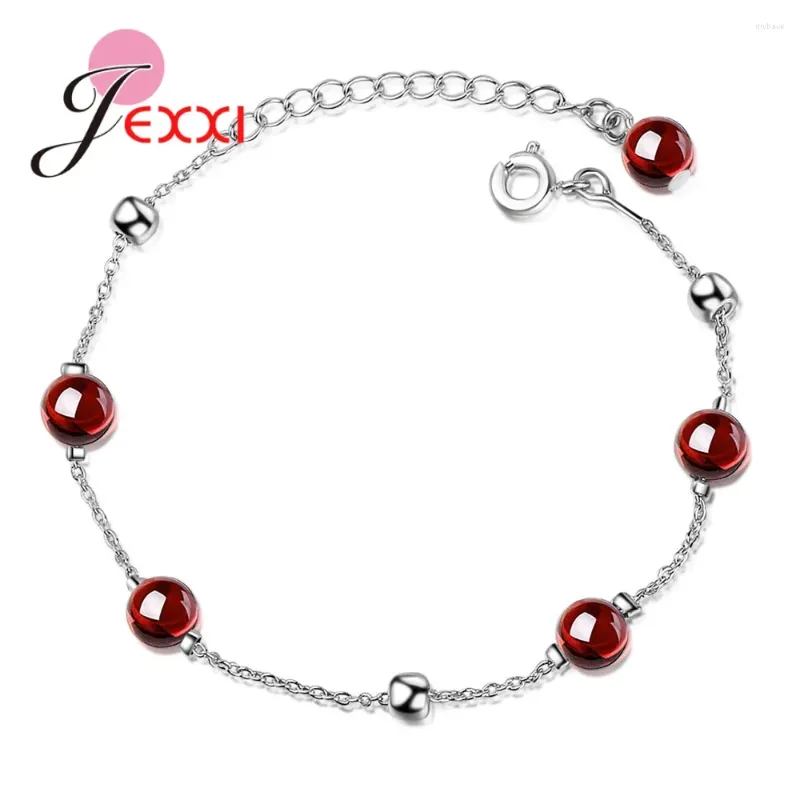 Länkarmband Fashionabla solid 925 Sterling Silver Natural Red Stone For Women Charmiga Crystal Jewelry Present grossist