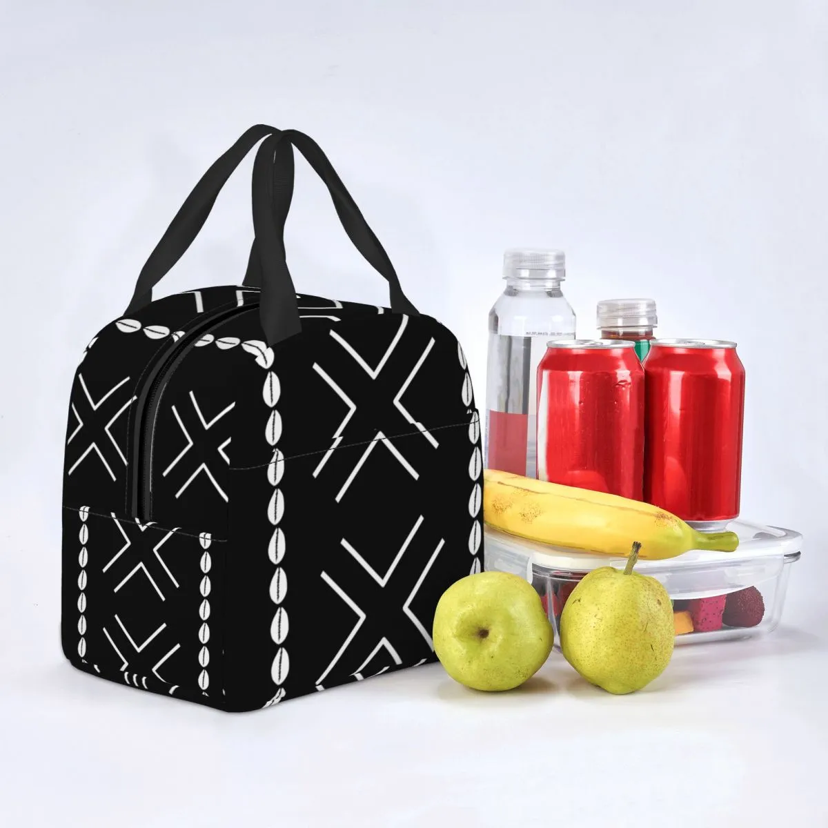 African Mud Cloth Bogolan Design Insulated Lunch Bags for Women Tribal Geometric Art Portable Cooler Thermal Food Lunch Box