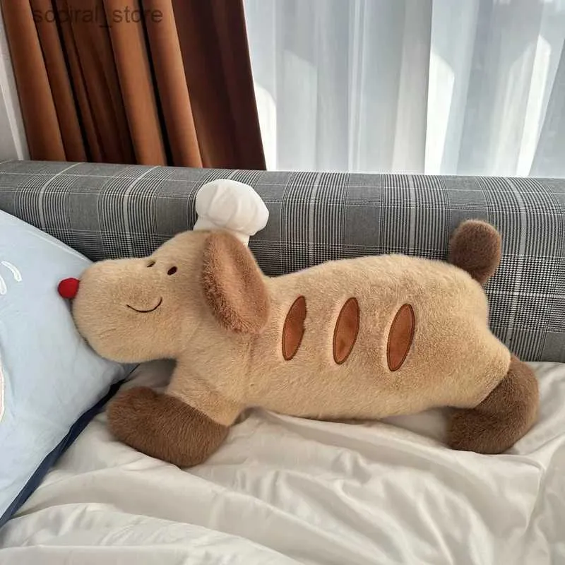 Fyllda plyschdjur unika valphund franska baguette kast kudde fylld kock hatt hundar plushie kram kudde soffa dekor för pojke flicka tupplur sömn gåva l411