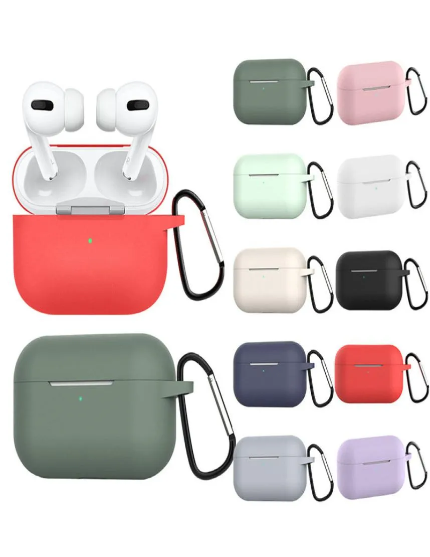 DHL Newest Thick Liquid Silicone Cases Waterproof for Apple AirPods Pro with Metal Buckle 12 Colors Optional Earpbuds Case4201671