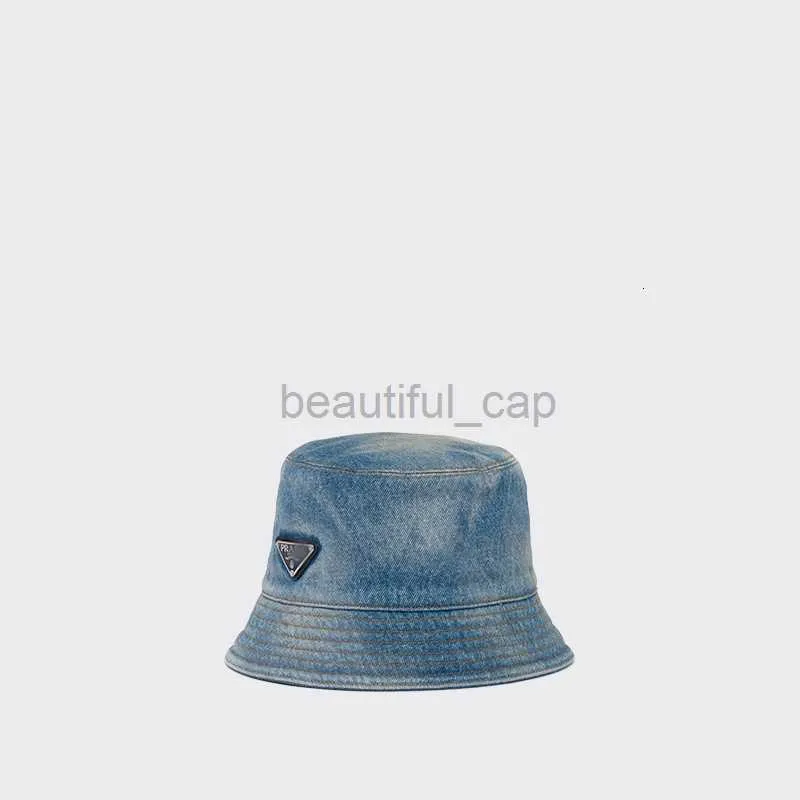 Designer Wide Brim Hats Bucket Hats High-End Version Triangle Logo dekorerad med tvättad denim fiskare hattkapslar