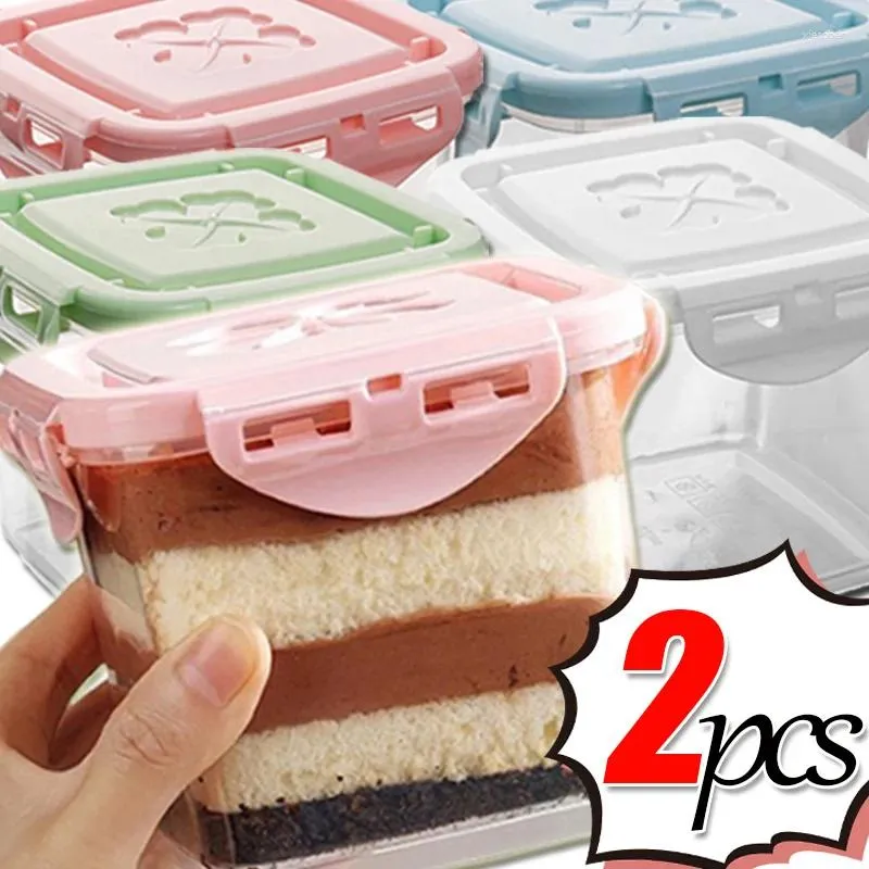 Lagerflaschen 1/2pcs Kuchenbox transparent quadratische Obst -Eis -Eisverpackung wiederverwendbares Leckdosiger versiegeltes Behälter Haus Küchenwerkzeug