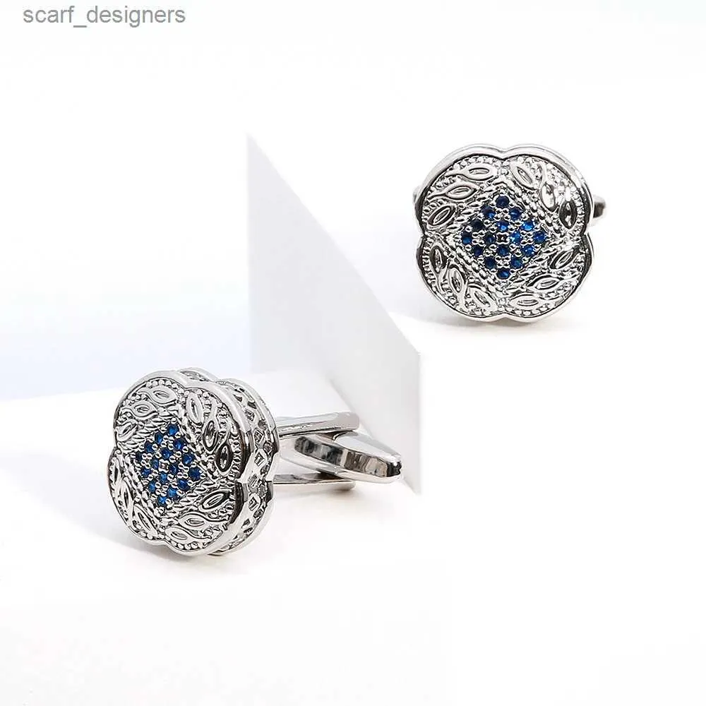 Cuff Links Cufflinks for Men Tomye XK21S009 de haute qualité luxueux Blue Zircon Silver Color Tuxedo Robe Shirt Links For Groom Y240411