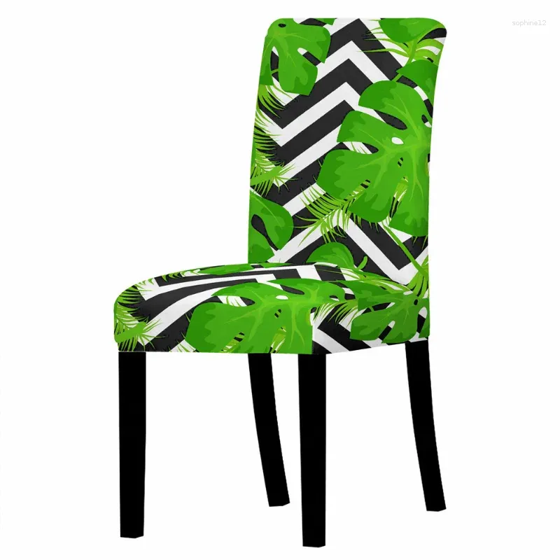 Chair Covers Tropical Stretch Green Leafs Print Cover For Dining Room Chairs Slipcovers Kitchen Seat Wedding Banquet Decor