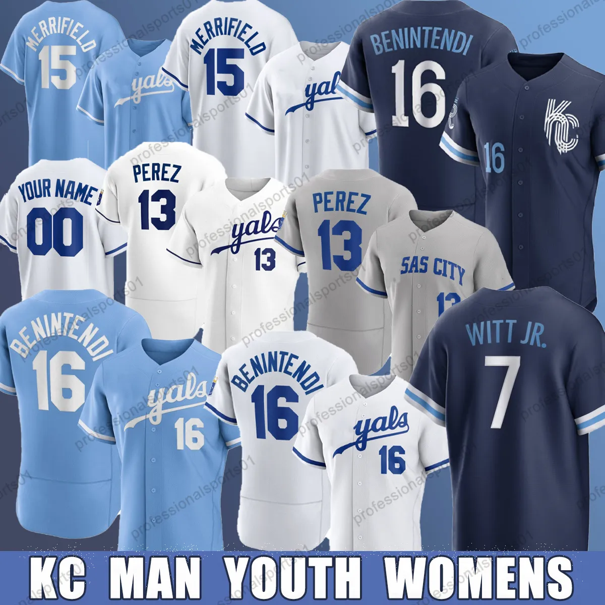 Ciudad Bobby Witt Jr.2023 Jersey de Reales Will Smith Vinnie Pasquantino Salvador Perez Mi Meléndez Kyle Isbel Edward Olivares Massey Kansas City Hunter Dozier Men 3xl