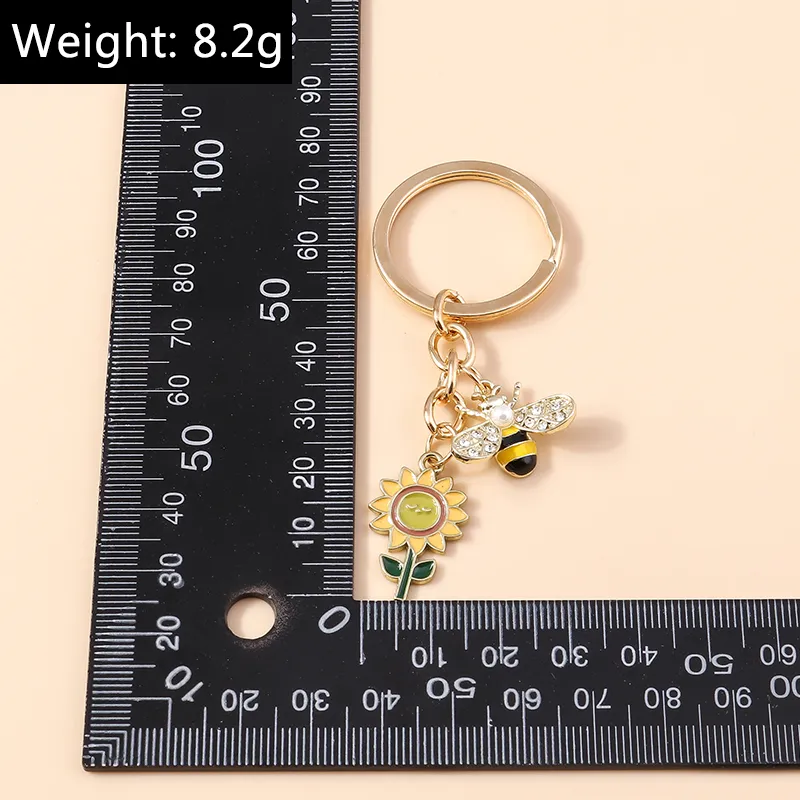 Spring Keychain Bee Cute Bee Keychain with Honeycomb and Flower - Key Ring Garden Keychains ...
