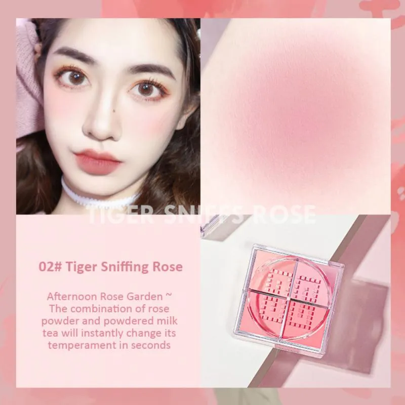 4-Grids Face Blush Matte Finish Makeup Loose Powder Rouge Blusher Waterproof Natural Delicate Contouring Brightening Complexion