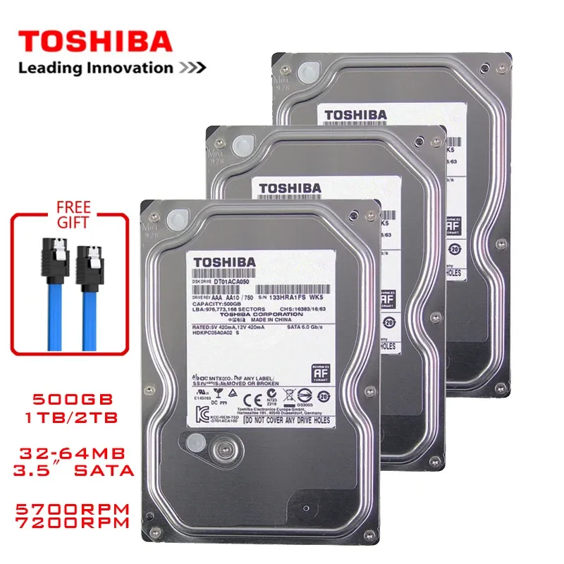 Toshiba 500GBデスクトップコンピューターHDD 3.5 "内部機械式ハードディスクSATA3 6GB/Sハードディスク1TB 2TB 57007200 RPMバッファー