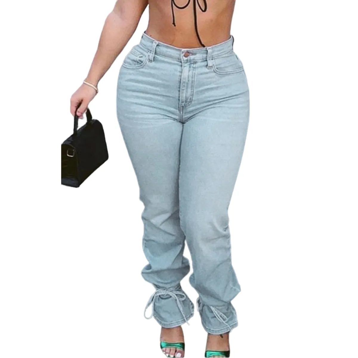 Designer denim tyg jeans kvinnor avslappnad brev tryck hög midja byxor byxor gratis fartyg