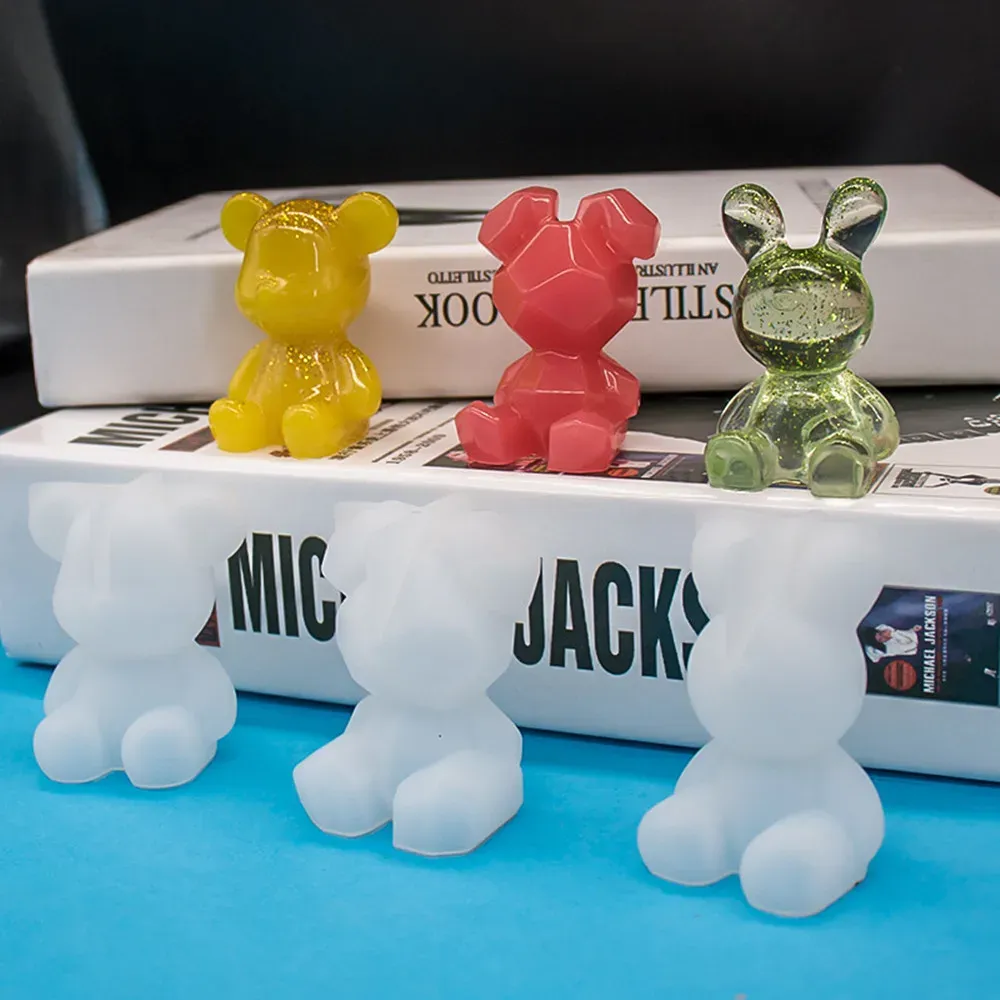 Resin Bunny Rabbit Silicone Craft Molds: 3D Bear Faceted Rabbit