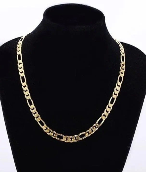 Mens 24k Solid Gold GF 8mm italiensk Figaro Link Chain Necklace 24 Inches3760890