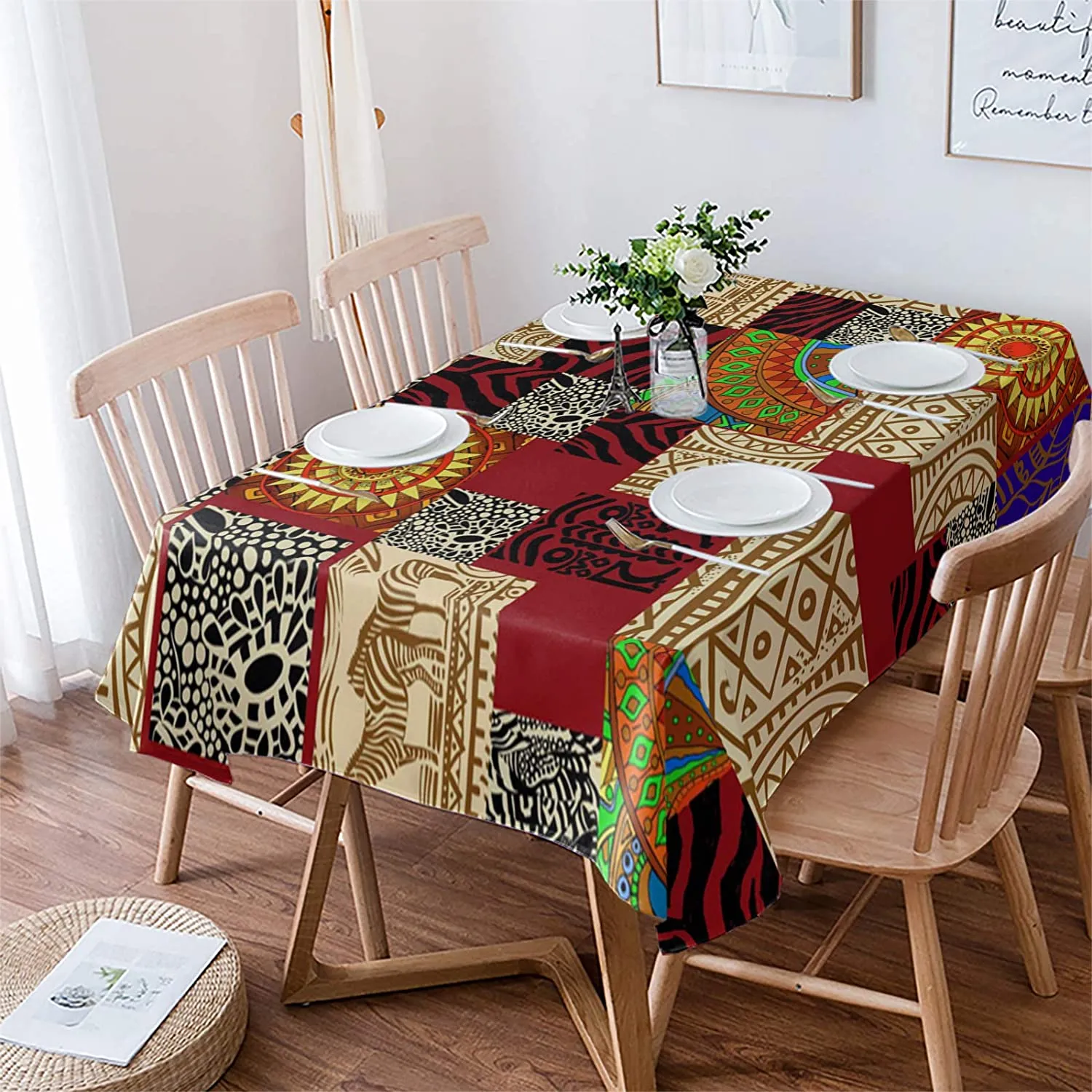 African Ethnic Ornaments Giraffe Rectangle Tablecloth Kitchen Table Decor Reusable Waterproof Table Covers Wedding Decorations