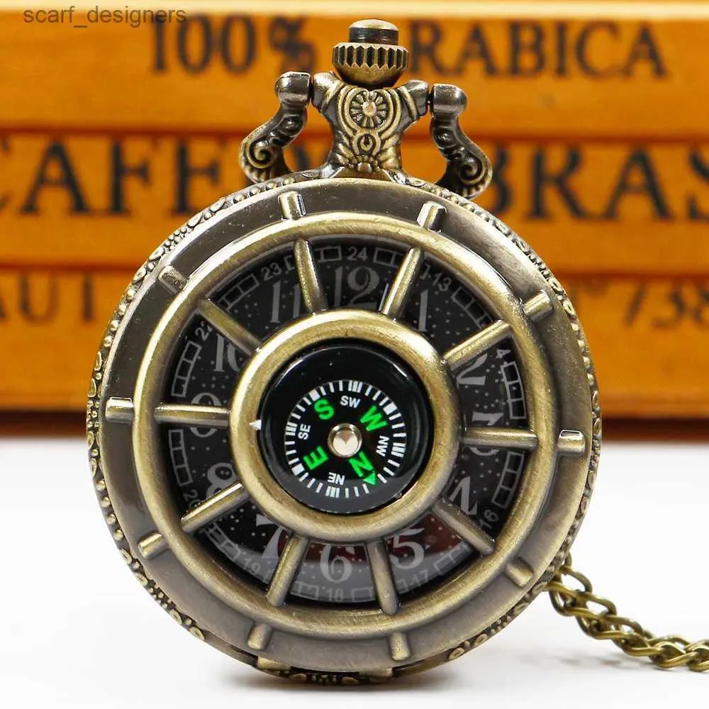 Zegarki kieszonkowe brązowe/srebrne/czarny kompas pusta kwarc kwarcowy steampunk męs unisex vintage zegar ścienny Dropshipping reloJ de bolsillo y240410