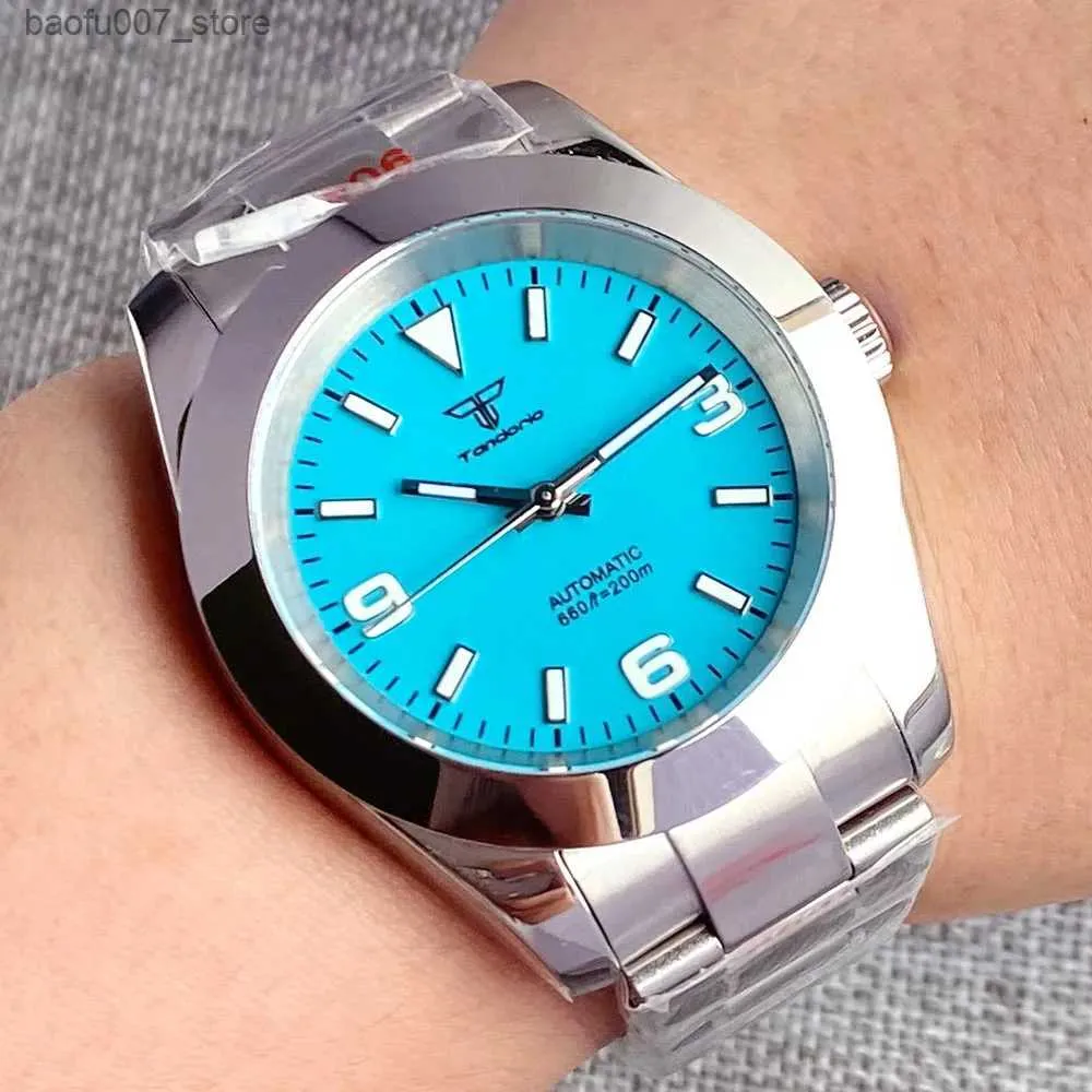 Montre-bracelets 36 mm 39 mm à bord plat plat poli bleu automatique masculin s nh35 ment tandorio marque 904L Explorer cadran