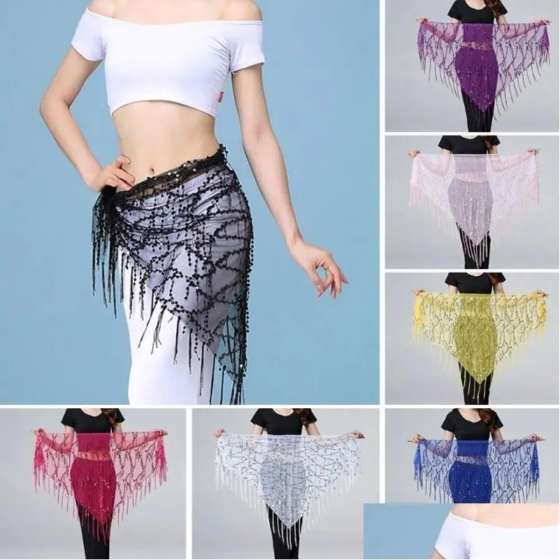 Scene Wear Women Show Costumes paljetter Dansare kjol Hip Scarf Belly Dance Belt Midje kedja Drop Delivery Apparel Otkjg