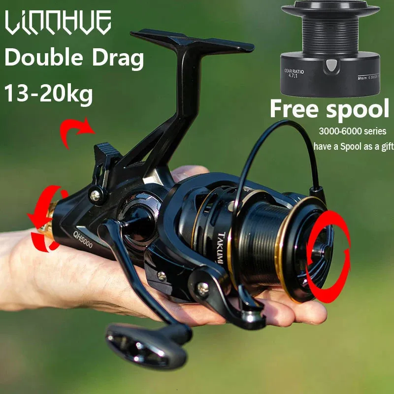 Linnhue Carp Fishing Reel Spinning QH30008000 Strong Double Drag 20kg Carretilha Pesca Sea Free Spool Spool 240408