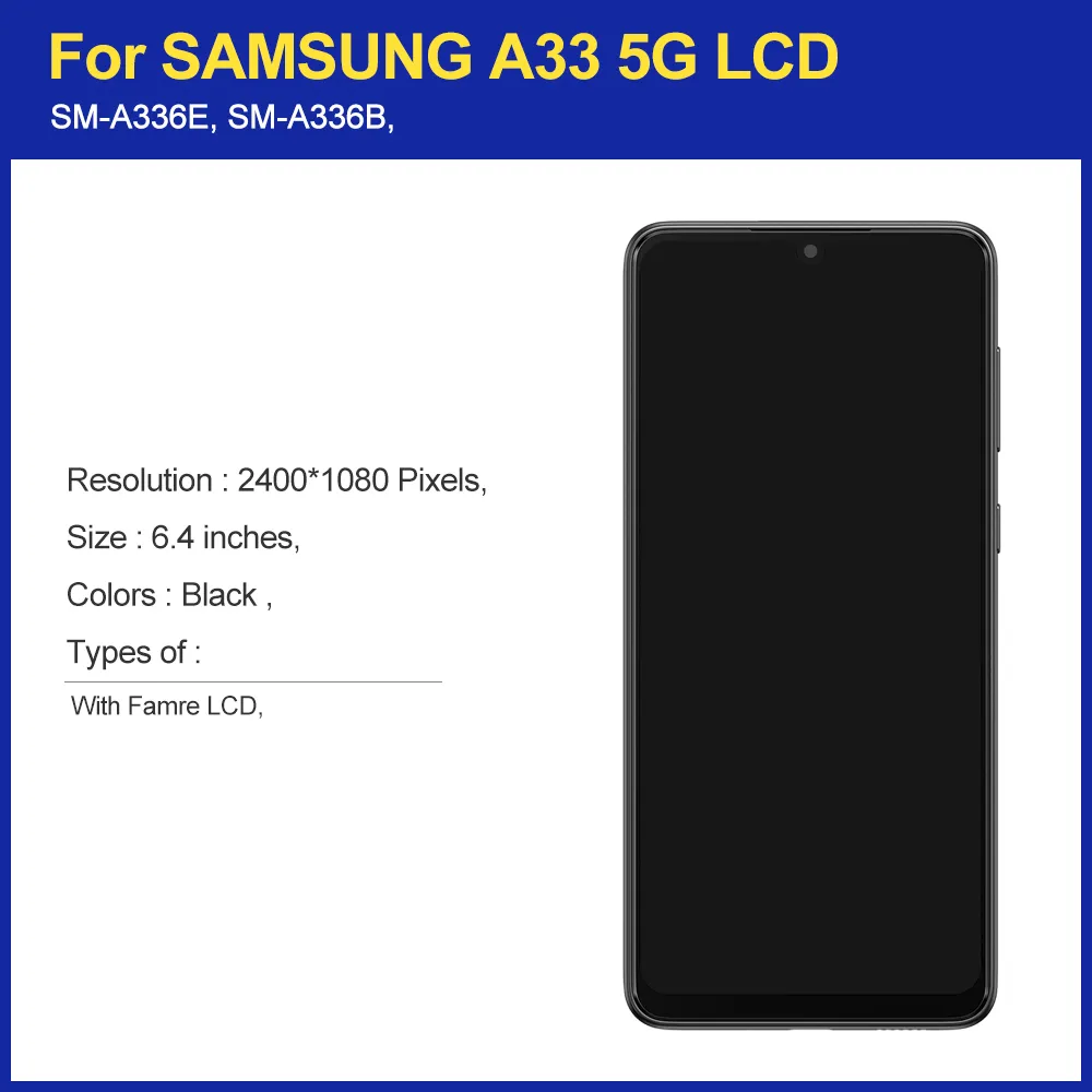 100% getest voor Samsung Galaxy A33 5G LCD-display A336 A336F A336B SM-A336B Display Touchscreen Digitizer Reparatieonderdelen