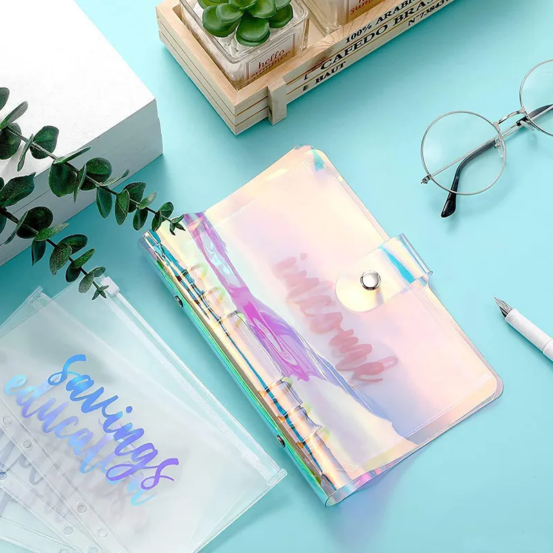 A6 Binder Planner Cover Laser Transparent Binder Organizer Loose Leaf Bags Waterproof PVC Pouch