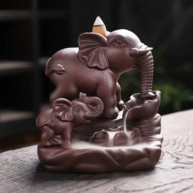 Konst och hantverk Creative Elephant Handicrafts Home Decor Ornaments Backflow rökelse Burner Purple Clay Censer L49