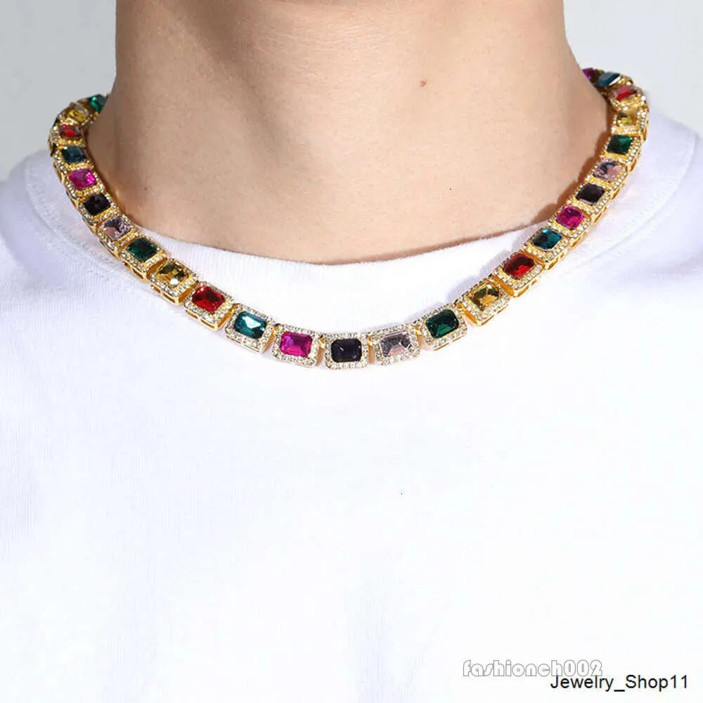 Joyas Custom Statement Choker Colorful Diamond Tennis Chaîne Cubic Zircon Cuban Link Chain Hip Hop Bijoux