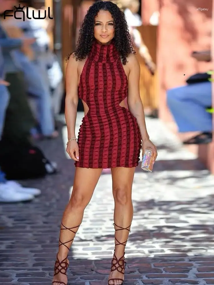 Casual Dresses Habbris Wine Red Striated Backless Mini Dress Summer Outfit For Women Bodycon Halter Off Shoulder Sexy Evening