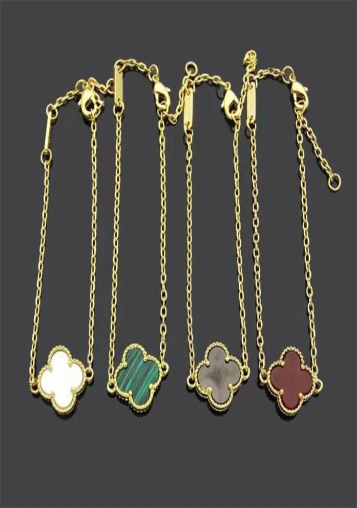 Gemstone Single Flower Four Leaf Clover Bracelet Chain Fashion Woman Braceuse Designer Bijoux en acier inoxydable 18K Gold4199775