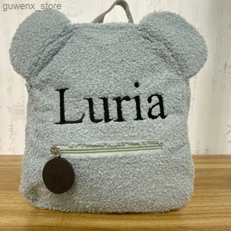 Backpacks Personalized Name Colorful Bear Plush Backpack Bag for 3-6 Kidfor Girls and Boys Y240411