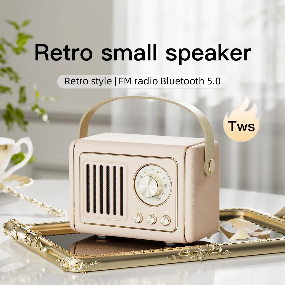 Premium Retro Bluetooth Hoparlör Mini Taşınabilir Subwoofer Kablosuz Ses Destekleri U Disk TF Kaset FM Radyo Açık Mekan Kamp Masaüstü Küçük Pikerler