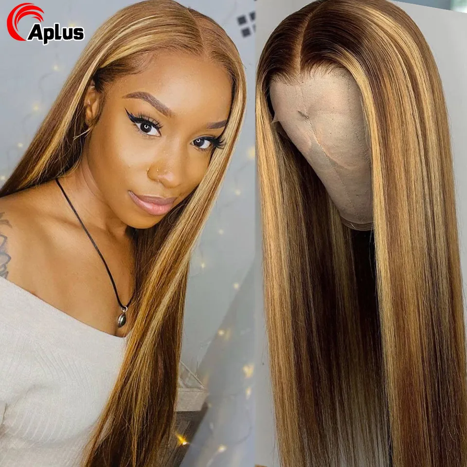 Long Honey Blonde Ombre Soft Swiss Lace Front Wig 2026 Ombre Honey Blonde Brazilian Human Hair Wig Pre Plucked Body  main image 3