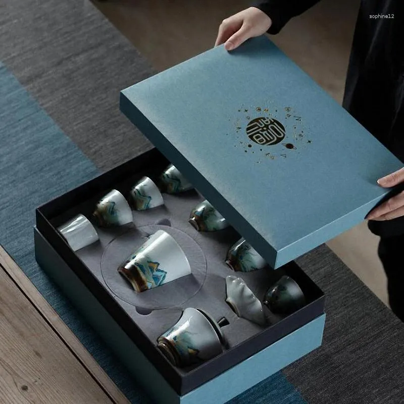 SET DI ATTUALI A TEFE SET PINNY Giapponese Celadon Set di tè in ceramica Paesaggio Creative Pigmented Service