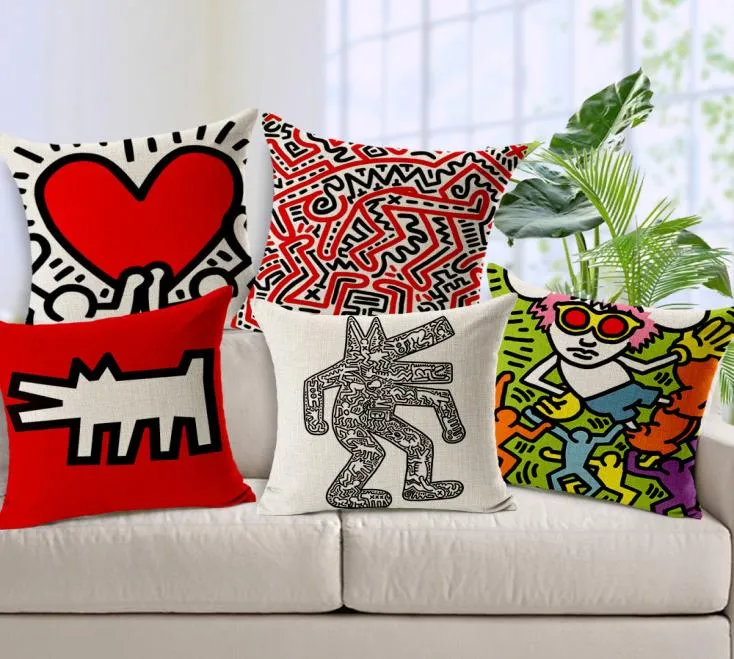 Keith Haring Cushion Capa Modern Home Decor Decor de Caso Cague do Cargo Vintage Tampa de Almofada Nórdica Para Sofá Pillow Decorativo Co9246159