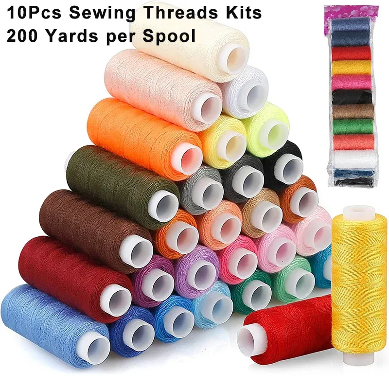 10Pcs Sewing Threads Kits 200 Yards per Spool Polyester Threads Sewing Tool DIY Craft Hand Machine Sewing Embroidery Accessories