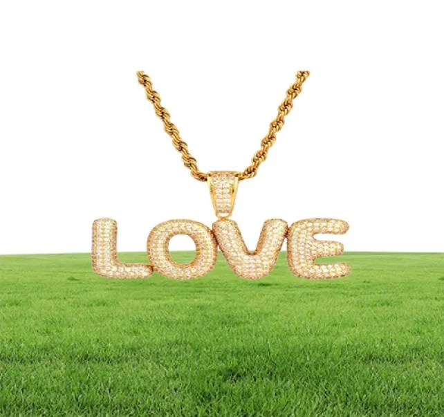 New Men039s Custom Name Small Bubble Letters Necklaces Pendant Ice Out Cubic Zircon Hip Hop Jewelry Rope Chain Two Color1076306