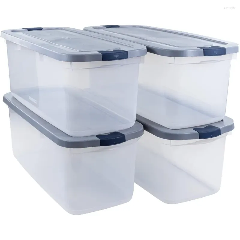 Bouteilles de rangement Rubbermaid Roughneck Clear 95 Qt / 23,75 Gal Conteneurs Pack de 4 avec couvercles gris verrouillables Base visible