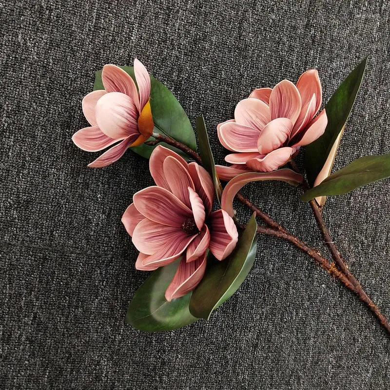 Fleurs décoratives 72 cm Simulation de haute qualité 3 têtes PE avec feuilles magnolia maison salon table à manger décoration faux artificiel
