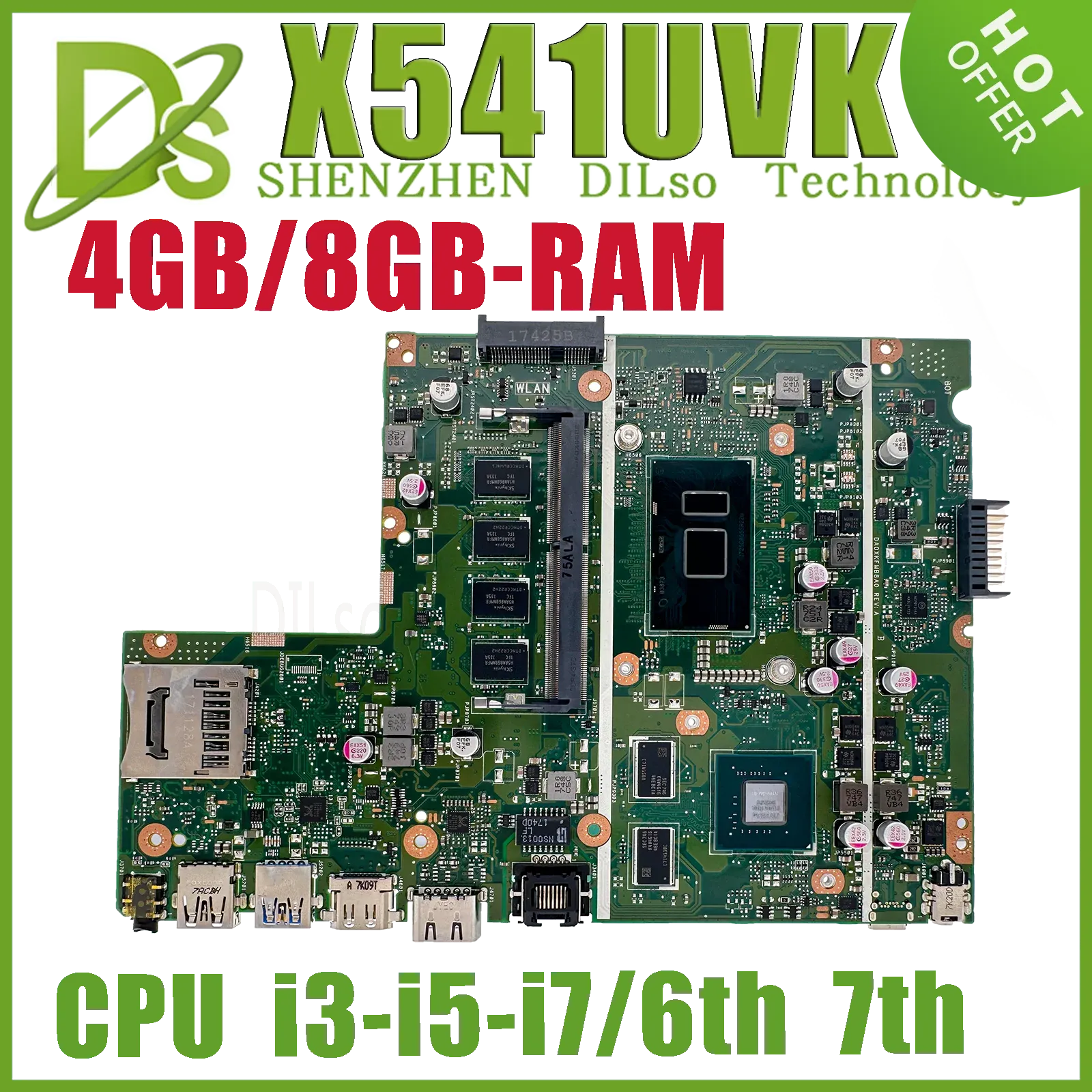 Motherboard PLACA X541UV Mainboard For ASUS X541U X541UJ A541U X541UVK K541U Laptop Motherboard With 4GB 8G I36TH I5 I7 GT920M 100% Working