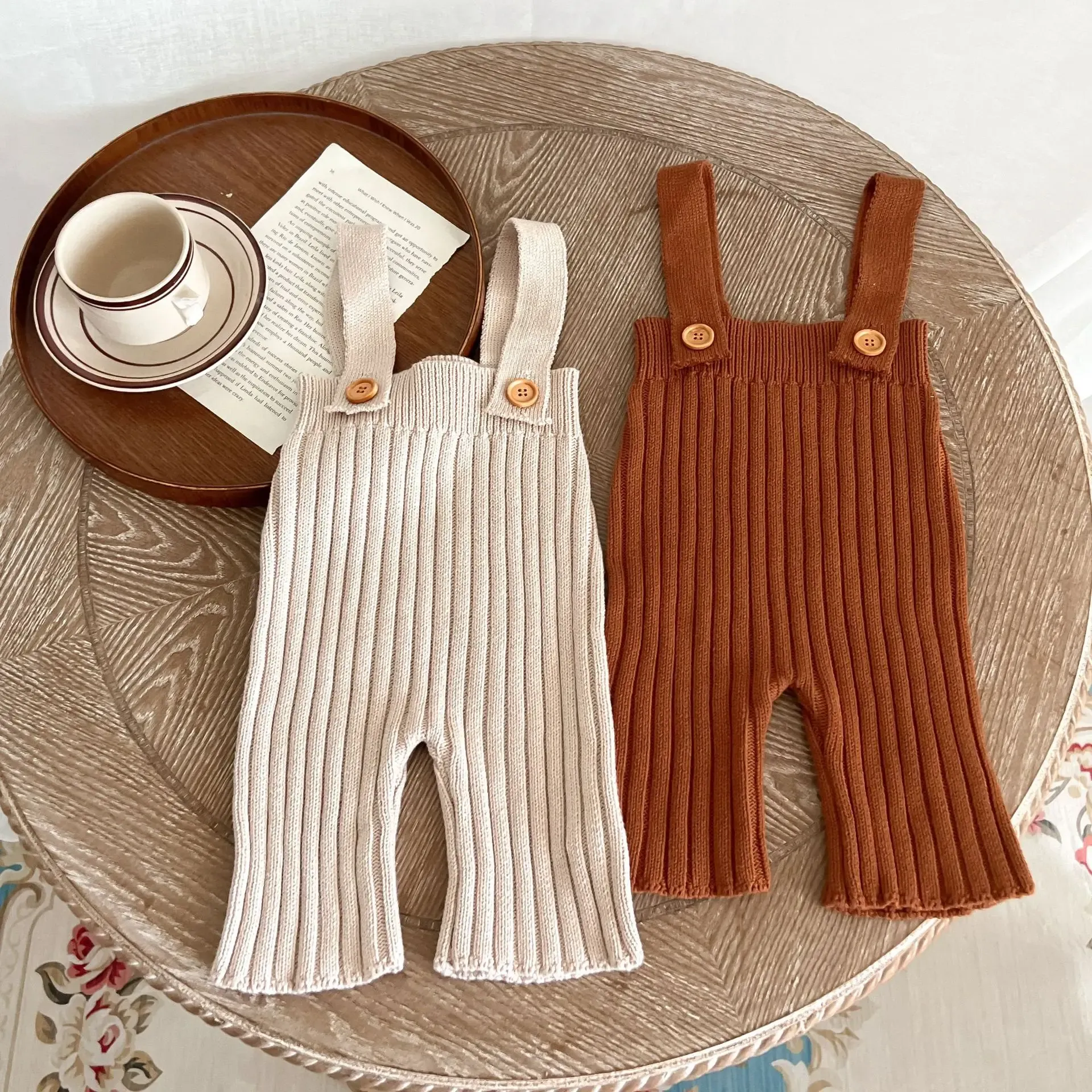 Broek meisje stevige slinger broek baby casual breien overalls kind girls gestreepte herfst hoge taille allmatch los brede been broek