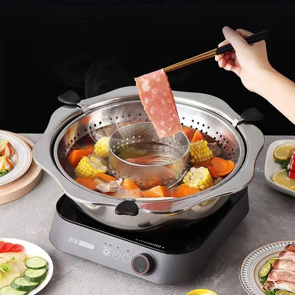Stainless Steel Rotating Pot Durable With Lifting Drainage Basket Magnetic Free cookware set 240407