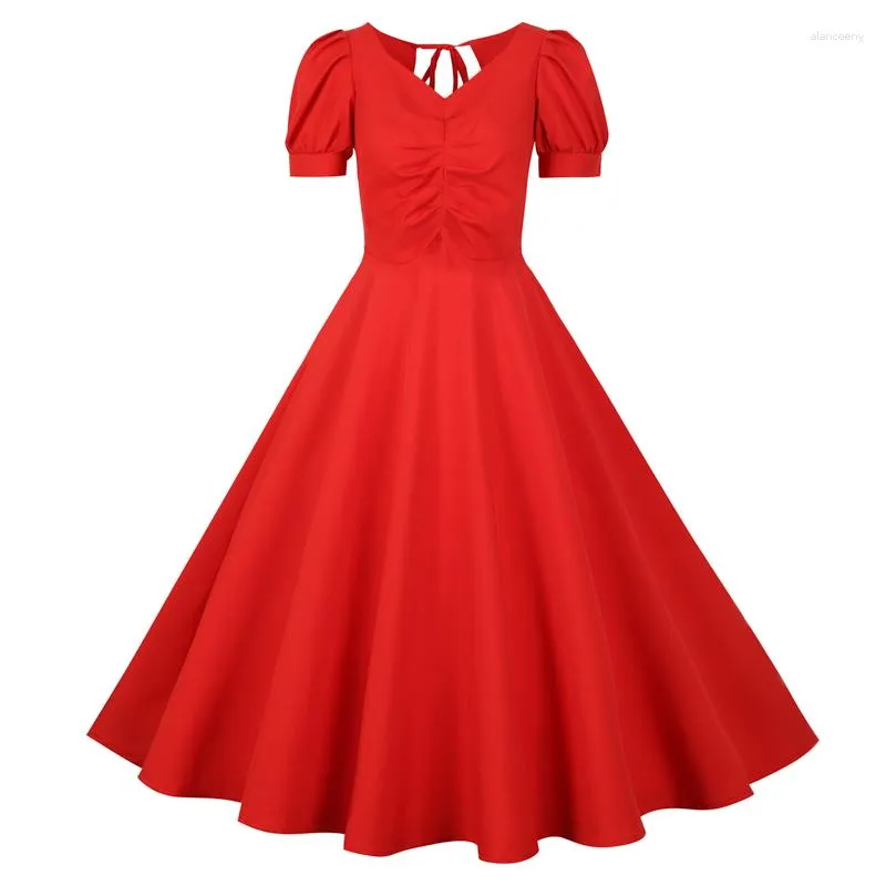 Casual Dresses European och American Princess Pleating Slim Looking Solid Color Wide Hem kjol