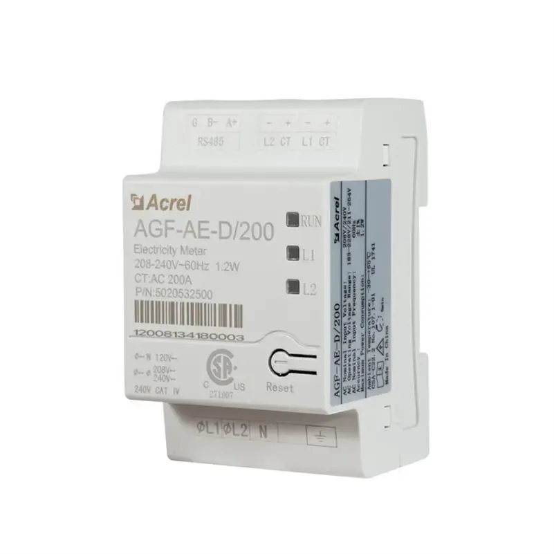 ACREL UL AGF-AE 1-Phase 3 Wire Solar Sower Sower Supery Montorat avec 2 Split Core 200A Current Capteur RS485 MODBUS-RTU